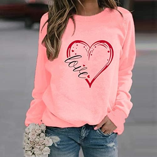 Valentine duksevi za žene slatka ljubav srce uzorci Cool džemperi dugi rukavi posada vrat tanki pulover