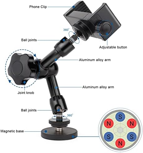 Mippko magnetni držač telefona privlači ravnu metalnu površinu za kamion / brod/automobil/teretanu/Viljuškar/stub/Police, kompatibilan sa 3,5~7,5 iPhone / Samsung Galaxy/Nexus / HTC, 360°Podesiva ruka