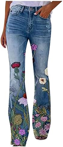 Ženske zvonine dno jeans plus veličina visokog struka klasične cvjetne hlače traper dame casual