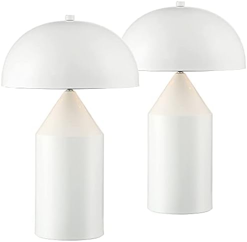 360 rasvjeta Felix moderne Accent Stolne lampe 19 visok Set od 2 bijele sužene geometrijske metalne kupole