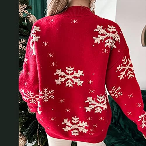 Ženski ružni božićni džemper s dugim rukavima zimski topli dugački džemper snijeg pahuljica