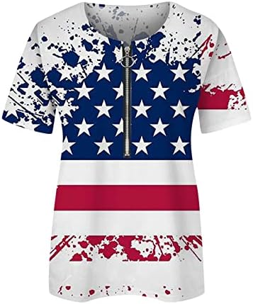 Ženske majice SAD Star Stripes Četvrti Jul majice Zip Up V vrat kratki rukav tunike vrhovi Casual ljetne