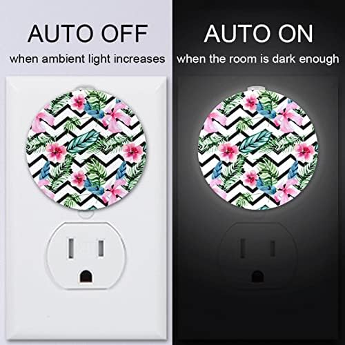 2 paket Plug-in Nightlight LED noćno svjetlo Moderan uzorak sa tropskim Akvarelnim cvijećem sa senzorom