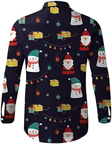 Wocachi božićni gumb dolje majice za muške dugih rukava smiješan Xmas Snjegović stablo ispis casual majica za