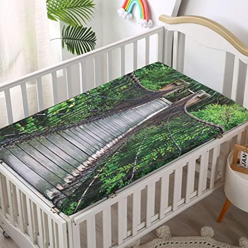 Hawaii Tema sa opremljeni krevetić, standardni madrac sa krevetom ultra ultra mekani materijal-beba za dječake, 28 x52, taupe zelena