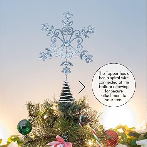 Ornity Cvjetni snježni stablo - srebrni sjaj zamršen ukras cvjetni ukras snježnim pahuljicama sa blistavim dragulj detaljnim božićnim zvjezdanim drvenim ukrasima