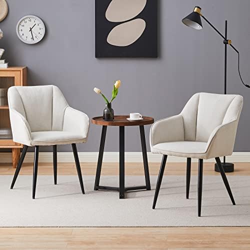 Tukailai lanene tkanine trpezarijske stolice Set od 2, moderne akcentne fotelje sa podstavljenim sjedištem, ergonomska tapacirana ležaljka za slobodno vrijeme, povremena stolica za kadu za kućnu kuhinjsku kancelariju