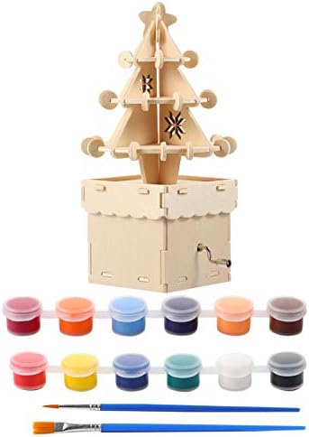 Toyandona čarapa za punjenje 1 set Božićna nedovršena drvena muzička kutija figurice figurice 3D slikanje navijanje Xmas Tree Music Box Toy za djecu Xmas Holiday Party Favorits isporučuje igračke za odmor i igračke