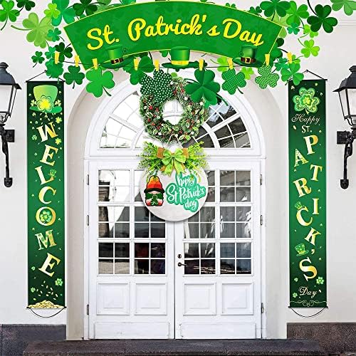 Dan vijeka St Patrick, Gnomes uzorak Drveni viseći vrata sa zelenilom i lukom, okrugli dekor za zabavu za kuću