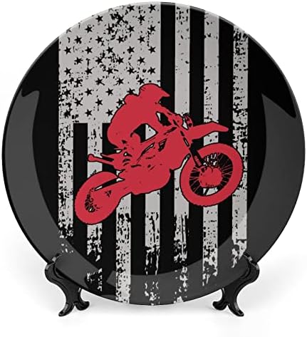 USA zastava Dirtbike Motocross Keramička ukrasna ploča sa zaslonom Stručnjak za vešanje sa prilagođenim godišnjičkim