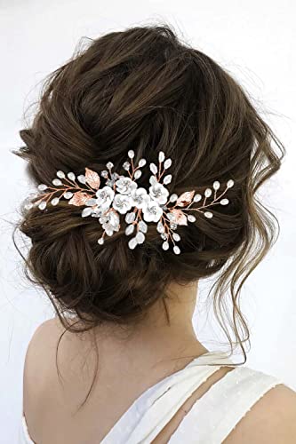 Lacious Silver Flower Bride vjenčanje češalj za kosu biser Bridal strani češalj Kristal komad kose list Hair Accessories