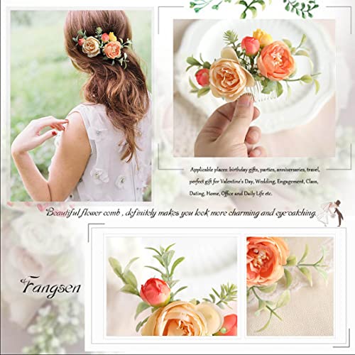 Fangsen Boho Srebrna svadbena ruža češalj Festival Headpiecer cvjetni pokrivač za mladenke(narandžasta)