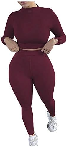 SHENGXINY ženska fitnes Odjeća jednobojna Dolčevina s tankim Yoga ošišanim topovima i Trenirkom za rastezljive tajice dvodijelni Set