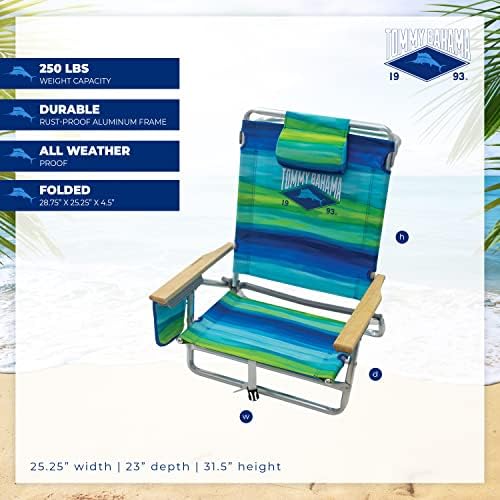 Tommy Bahama 5-Pozicija Classic Lay stan sklopivi ruksak stolica za plažu, plava i zelena