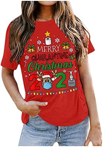 Sretne božićne majice za žene Xmas Tree Santa Claus Deer Graphic Top Short rukav Crewneck