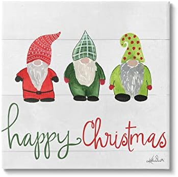 Stupell Industries Sretan Božić Jolly Holiday Patuljci sa uzorcima šešira, dizajn Katie Doucette
