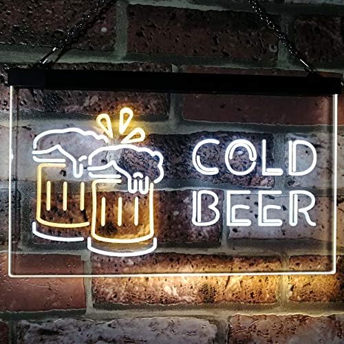 ADVPRO Cold Beer Bar Pub Club Décor dvobojni LED neonski znak Bijela & žuta 16 x 12 st6s43-i2069-wy