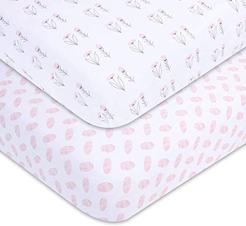 Adrienne Vittadini Bambini dres pamuk Standardni listovi krevetića 2 pakovanja akvarel cvjetni i ovali, ružičasti