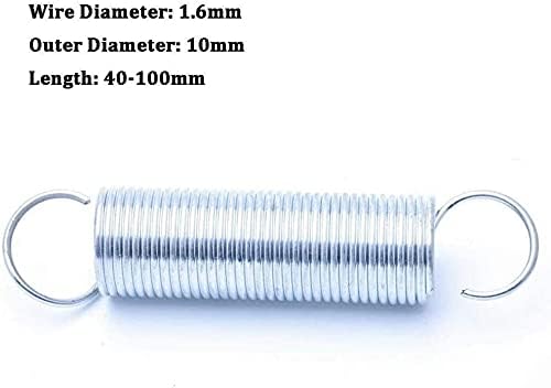 Nianxinn kompresijska opruga zatezanje s kukom promjera žice bijelog cinka 1. 6 mm vanjski promjer 10 mm produžetka opruga dužine 40-100mm 5pcs Spremnik