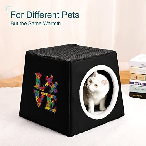 Love Autism svijesti Puzzle mačke kreveti za zatvorene mačke slatka kuća za kućne ljubimce sklopivi Hideaway