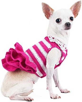 Ružičasta bijela prugasta haljina za pse za kućne ljubimce pamučna kukiča 71F