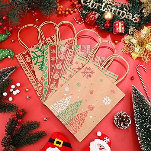 60 komada Božić poklon torbe, 9 inčni Božić Kraft papirne kese Holiday poklon torbe Bulk sa 6 dizajna za Božićnu zabavu korist, pakovanje, Goody i poslastica prisutan torbe