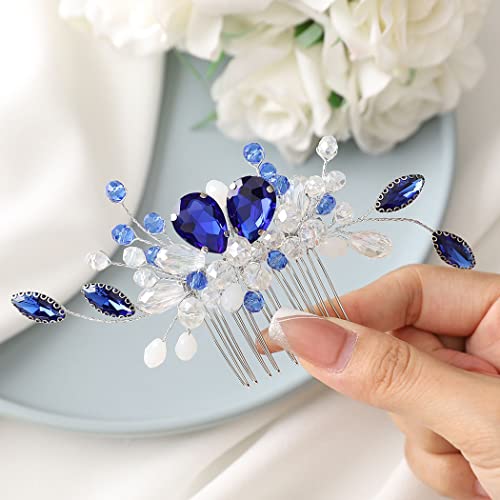 Latious Crystal Bride Wedding češalj za kosu srebrni vještački dijamant Bridal Hair Clip hair Piece Blue Gem Hair Accessories For Women and Girls