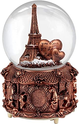 Deliaway Eiffel Tower Snow Globe igra 8 klasičnih melodija, 100 mm glazbeni snjegovi karusel konji baze ručno oslikani kolekcionarski pokloni za rođendan Božić