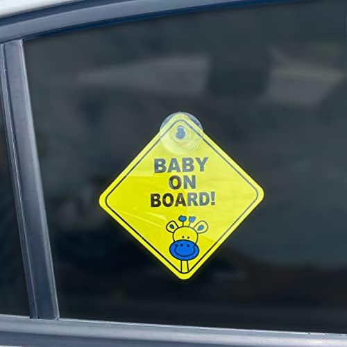 Znak na brodu - Sigurnosni znakovi za automobile.Kids Sigurnosni upozorenje Naljepnica Obavijest s usisnim šalicama. Usisni znakovi za usisavanje za prozor automobila Cling 5 X5