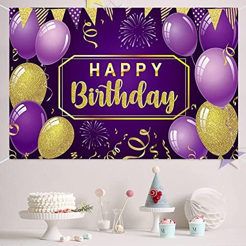 Happy Birthday Party Banner, purpurne Happy Birthday Decorations Supply Purple Photo Background with Balloon for Birthday Party Favor for women girl Celebration Decorations 72.8 X 43.3 Inch