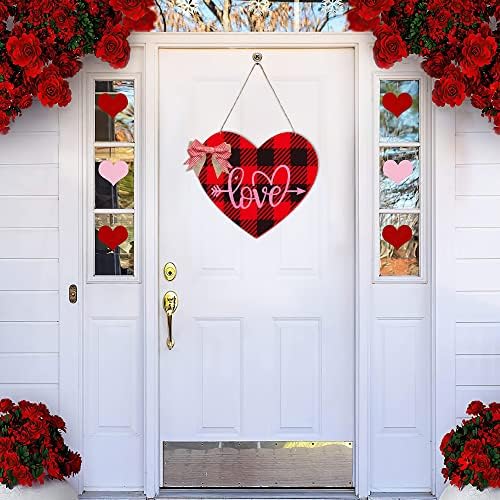 Znakovni znak za Valentinovo, drveni crveni i crni bivolski viseći viseći viseći viseći viseći vješalica za vrata