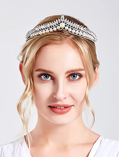 Sh biserna kruna za žene, srebrne vještačke dijamantske vjenčane tijare i krune vještački dijamant princeza Tiara Rođendanska traka za glavu kostim Hair Accessories za Halloween Pageant Prom Cosplay