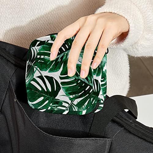 Torba za čuvanje higijenskih uložaka, prenosiva torbica za odlaganje higijenskih uložaka višekratna torbica za menstrualne čašice sa patentnim zatvaračem ženska torba za proizvode za djevojčice, žene, dame, moderno tropsko lišće Monstera Green