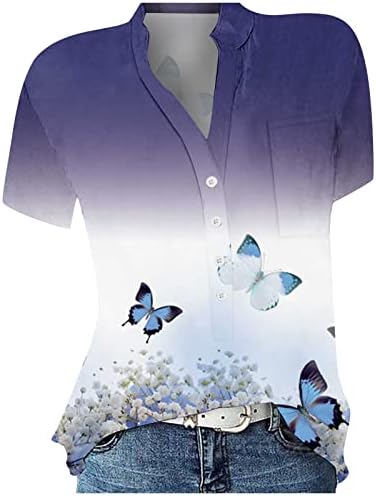 Cvjetni vrhovi za žene Elegantna bluza za izrez TEE Dugme Down Lable Fit T majice Kratki rukav