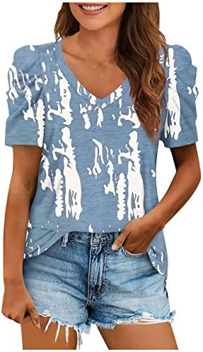 Ženska ljetna majica s V izrezom cvjetni Print kratki rukavi vrhovi Dressy Casual Tunic Tee trendi labava bluza majica