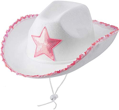 Bedwina White cowgirl šeširi - roze Star cow girl šešir sa resama sa šljokicama, podesivi kanap za izvlačenje