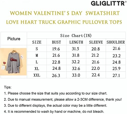 Gliglittr Ženska košulja za Valentinovo Love Heart Crewneck Dukserska majica Majica Haljina dugih rukava