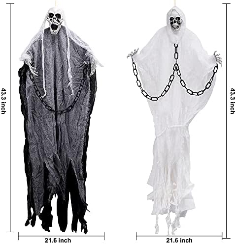 F FiGoal 2 kom veliki Halloween viseći Ghost dekoracije sa LED očima i zvuk viseći kostur dekoracije
