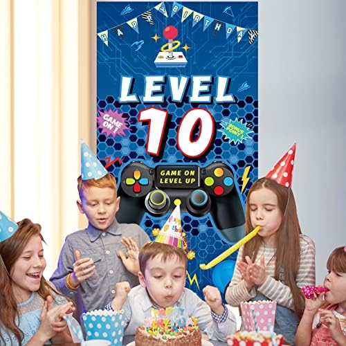 Vlipoeasn ukrasi za 10. rođendan za dječake 10. video igra Rođendanska vrata Banner plava 10. rođendan Gamer poklopac vrata znak Poster dekoracije 10. Video gamer pozadina potrepštine za zabavu