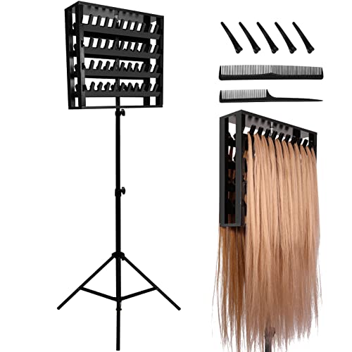 Aoibrloy stalak za pletenje kose, podizni drveni stalak za pletenje kose, 80 klinova dvostrani stojeći držač za kosu za pletenje kose za frizere, Frizerski saloni