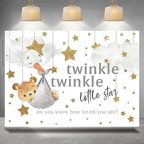 Rsuuinu Twinkle Twinkle Little Star Backdrop Baby Bear Gold Stars Clouds Baby Shower rođendan