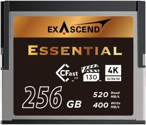 Exascend Essential 256GB CFast 2.0 memorijska kartica, do 520MB / s čitanje, odobren za Blackmagic URSA Mini Pro 12k, Canon XC15 / C300MKII i više