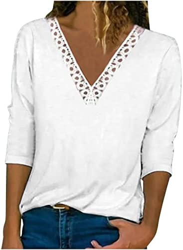 Majice s dugim rukavima za žene Jesen Dressy cvjetni ispis Crochet čipkasti obloga V izrez Bluza Ležerne