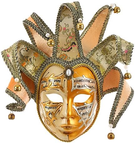Zlatna Volto Resin Music Venetian Jester Mask Potpuno lice Maskerade Bell Joker Zidna ukrasna umjetnička