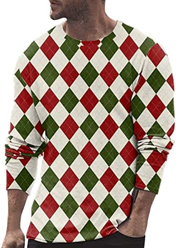 ZDDO božićne majice s dugim rukavima za mens, Xmas 3D geometrijska grafička ispis Crewneck Tee Tops Party