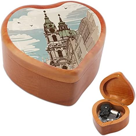 Saint Nicholas Cathedral u Pragu Drvena muzička kutija Vintage Wind up Musical Boxes poklon za božićni rođendan Valentinovo u obliku srca