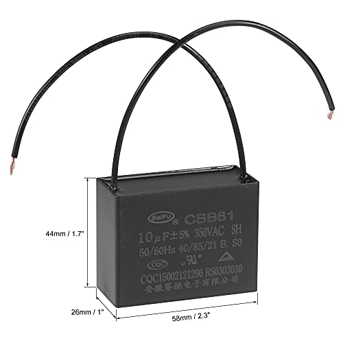 Uxcell kondenzator stropnog ventilatora CBB61 10uf 350V AC 2 žice metalizirani Polipropilenski